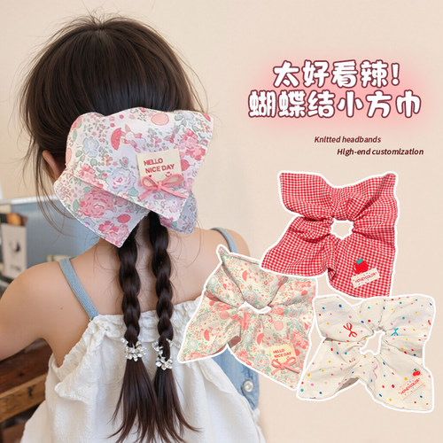 儿童蝴蝶结方巾大肠发圈女童