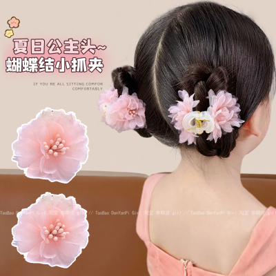 儿童超仙雪纺花朵小抓夹女童