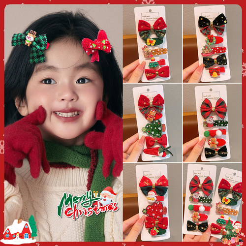 圣诞蝴蝶结发夹可爱百搭发卡女童侧边碎发夹子宝宝不伤发bb夹发卡