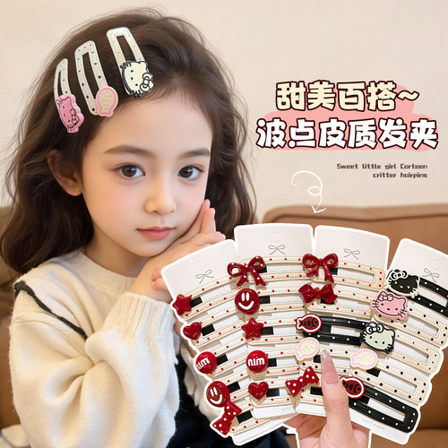儿童蝴蝶结波点发夹宝宝侧边刘海碎发夹发饰女童甜美bb夹发卡头饰