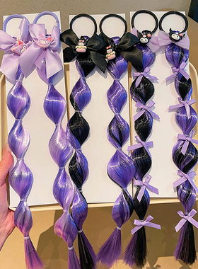 新款儿童紫色假发辫子头绳女童拳击辫扎马尾灯笼泡泡辫头饰皮筋