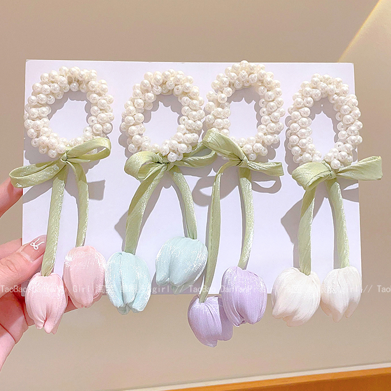 郁金香花朵发绳仿珍珠头绳女童