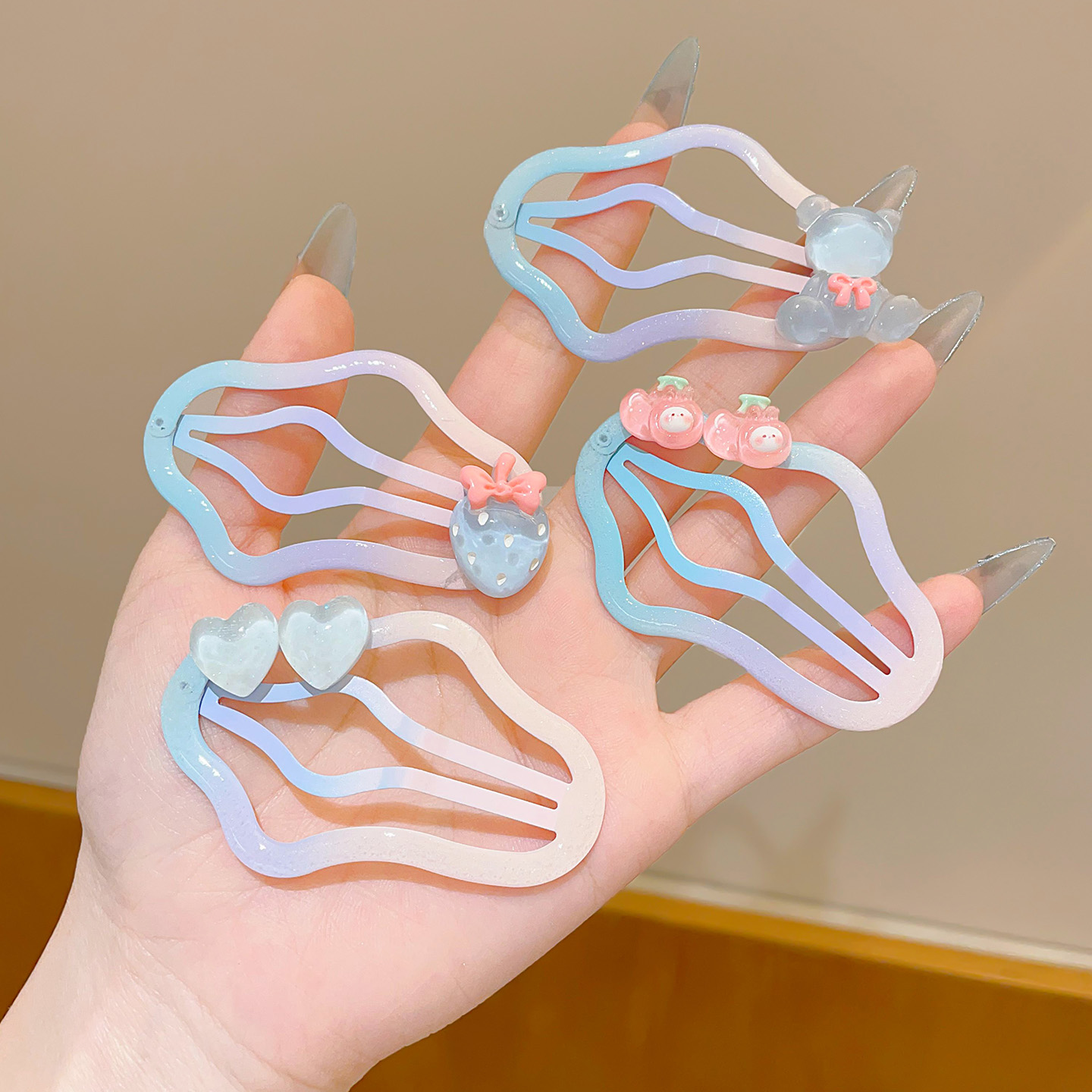 儿童渐变色云朵发夹女童樱桃侧边