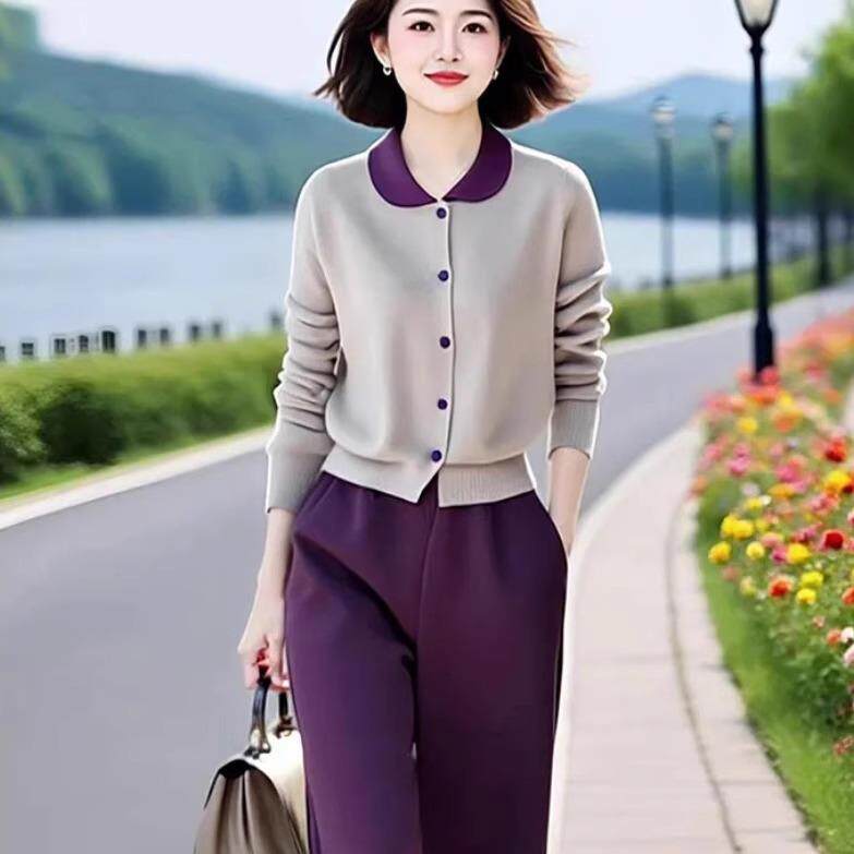 JOYIASS配裙子撞色休闲针织开衫女春秋外穿翻领上衣小衫洋气宽松