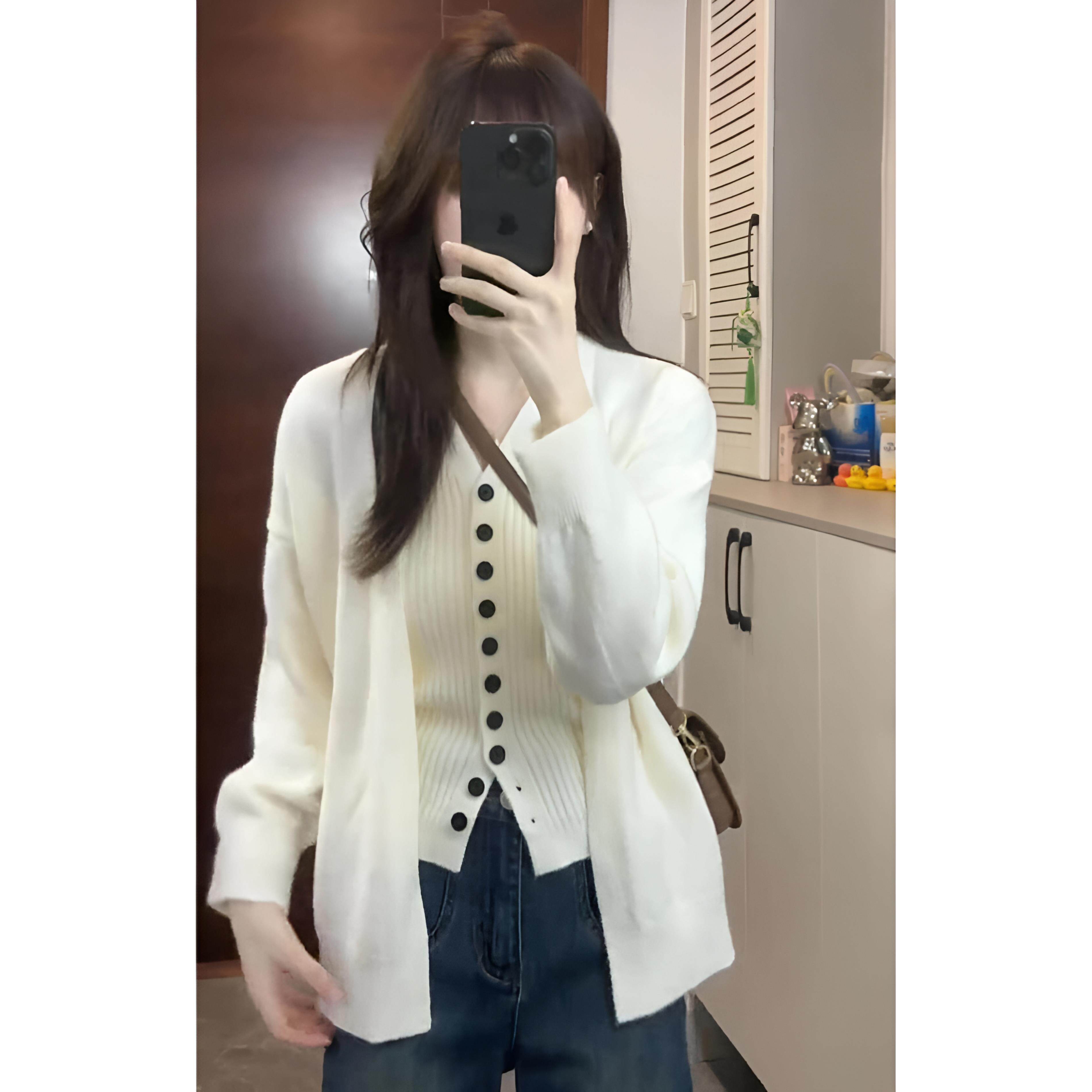 JOYIASS韩系慵懒风针织开衫背心牛仔裤套装女秋冬季高级感显瘦百