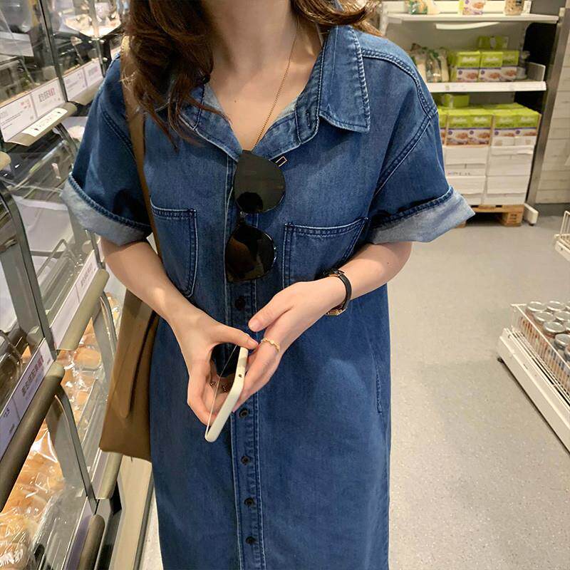 BLLOUKE夏季牛仔连衣裙子女士装春秋2025新款收腰遮肉显瘦气质短