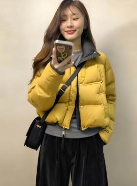 JOYIASS冬季韩系宽松黄色短款面包服小个子保暖外套阔腿裤显瘦套