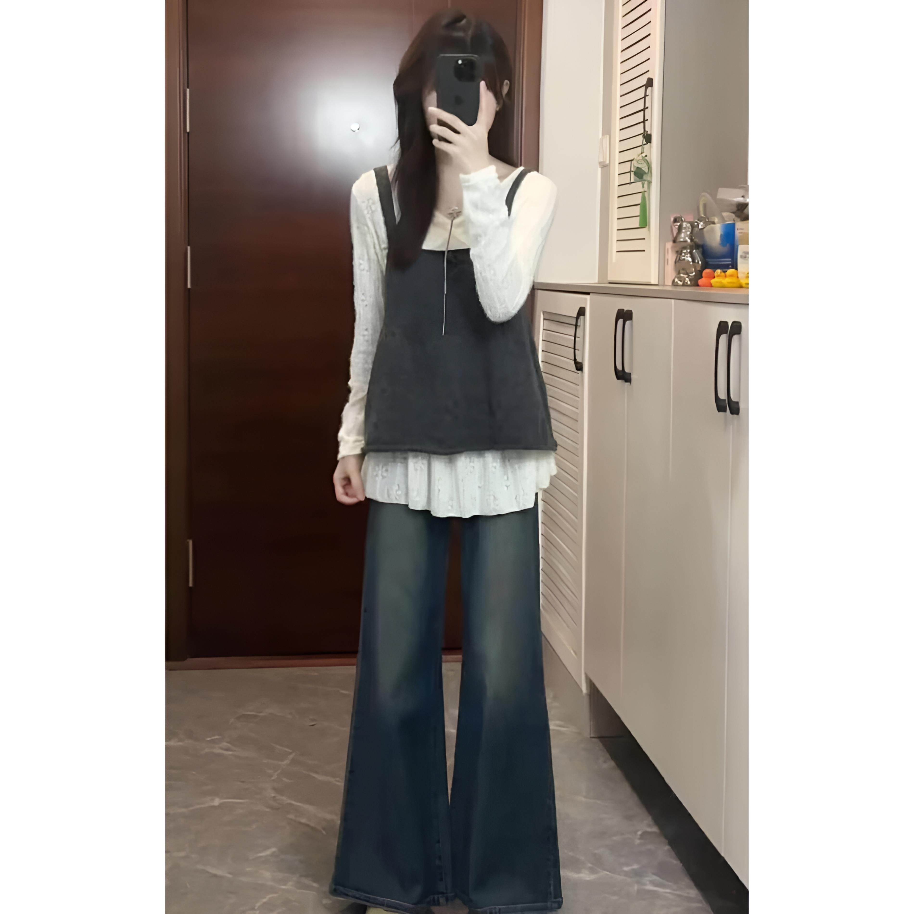 JOYIASS学院风叠穿针织吊带背心阔腿裤两件套女2025秋季韩系温柔