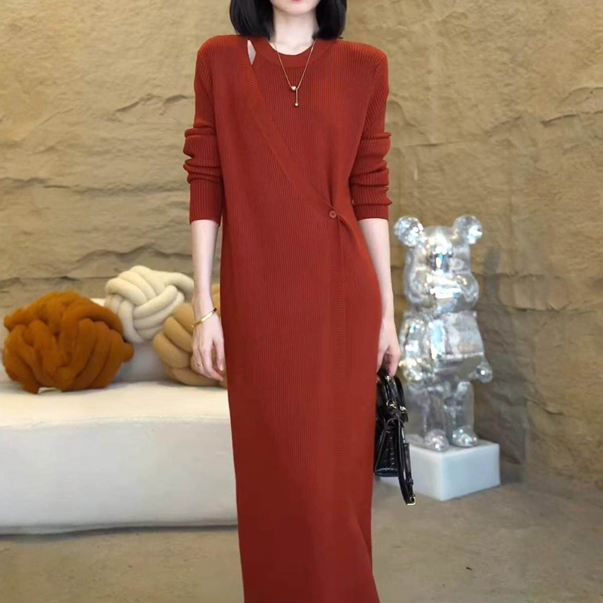 JOYIASS秋冬新款针织长袖连衣裙女气质服装轻奢小众高级感中长款