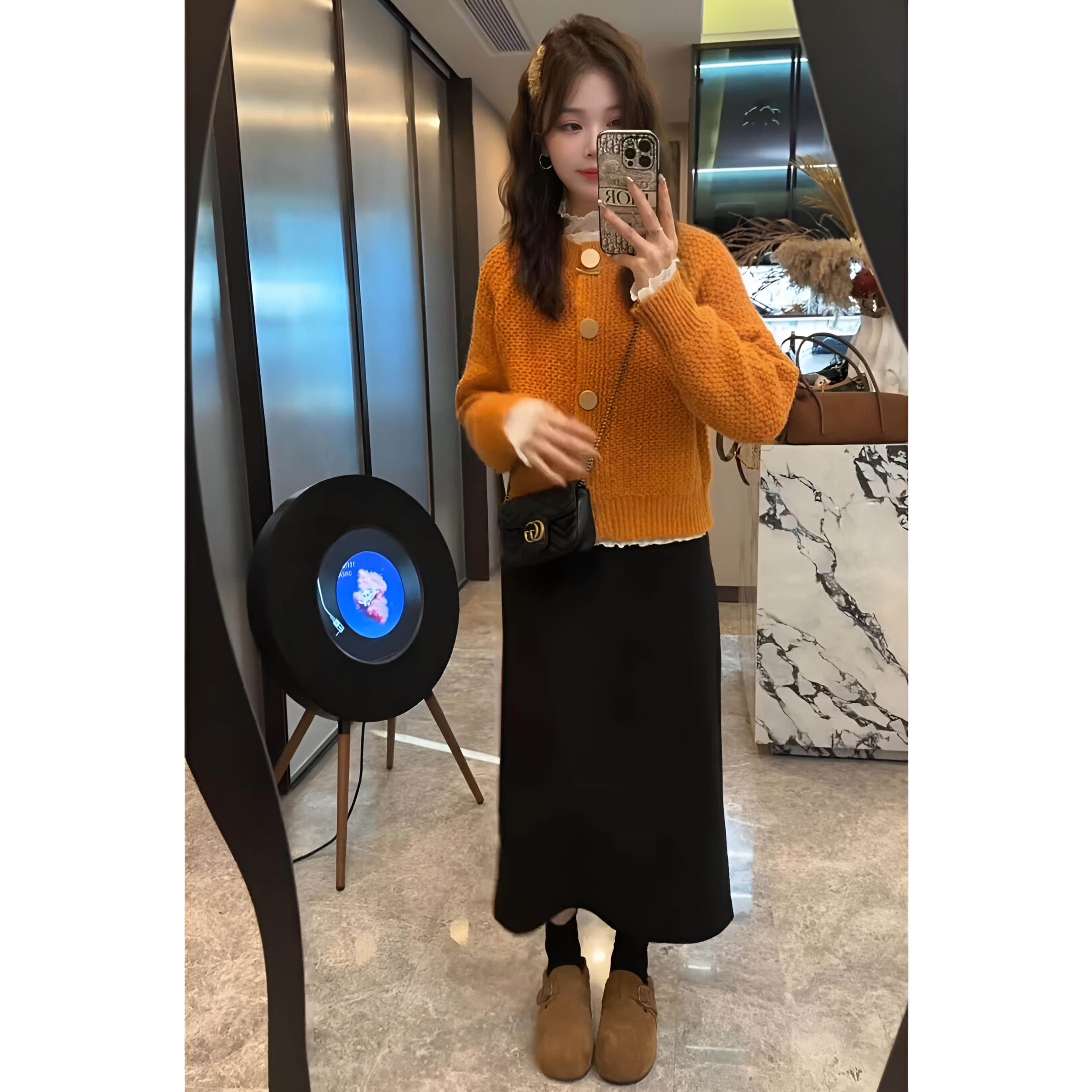 JOYIASS韩系小香风针织开衫高腰半身裙套装女秋冬高级感气质通勤