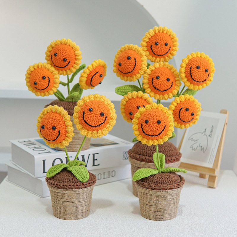 「向阳」黛汐原创手作 手工钩针编织毛线笑脸太阳花向日葵盆栽