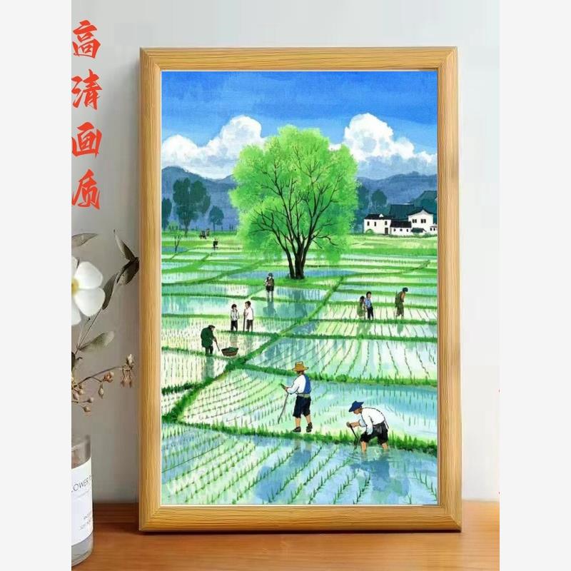 童年回忆怀旧春耕插秧玻璃相框摆台客厅卧室装饰画框桌面摆件国风图片