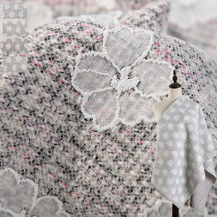 复合网纱绣花时尚个性小香风布料diy包包裙子马甲服装粗花呢面料