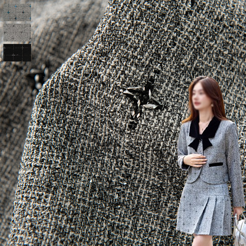 灰色格子小香风布料diy马甲外套图片