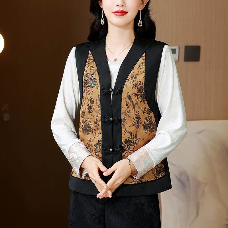 JOYIASS新中式提花马夹上衣女春秋冬新款国风中年妈妈唐装无袖马