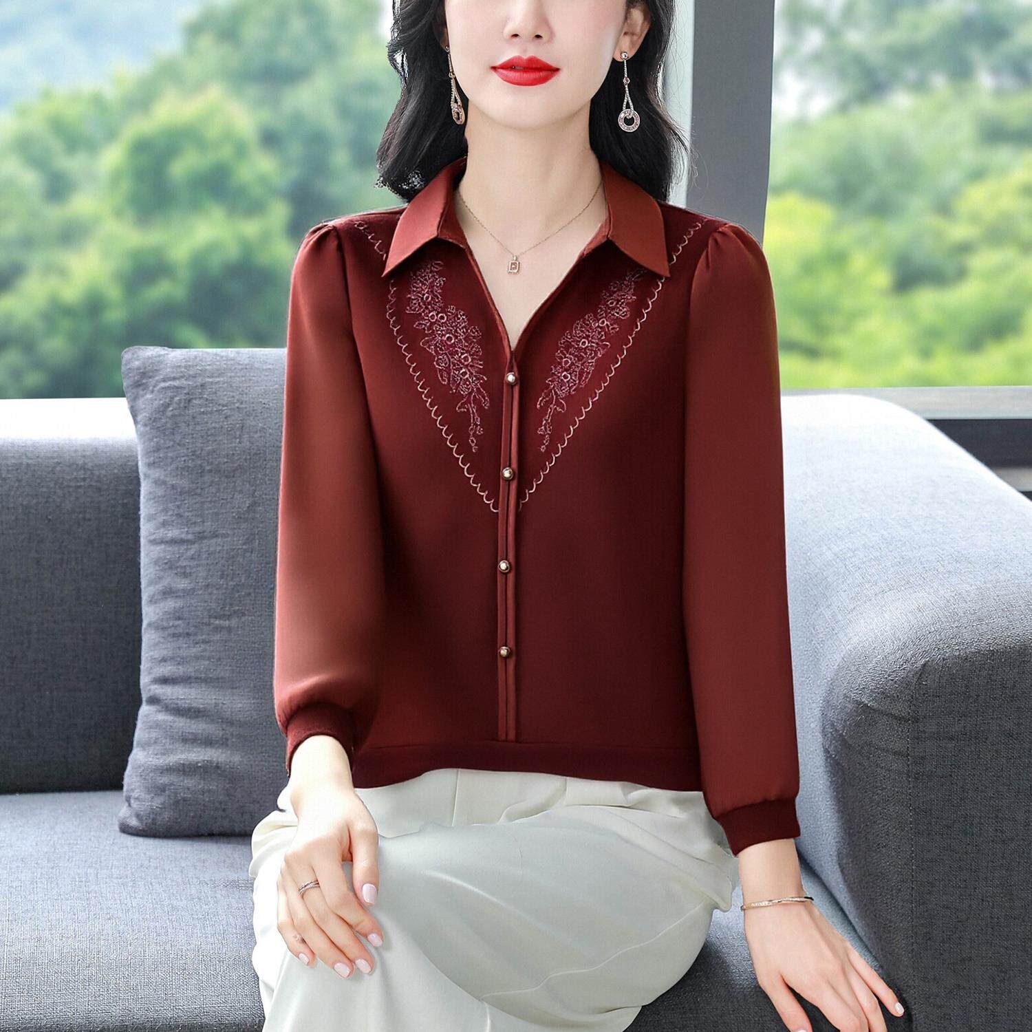 JOYIASS中年妈妈秋装衬衫2025新款洋气中老年女春秋时尚长袖衬衣