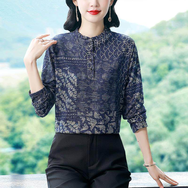 JOYIASS打底衫女装长袖内搭秋冬新款大码磨毛t恤妈妈修身印花上衣