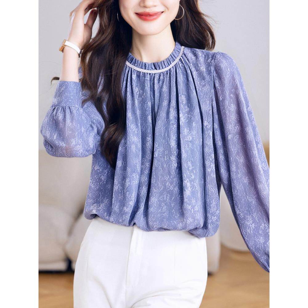 JOYIASS时尚流行小清新碎花立领上衣2025秋季新款日常百搭通勤显
