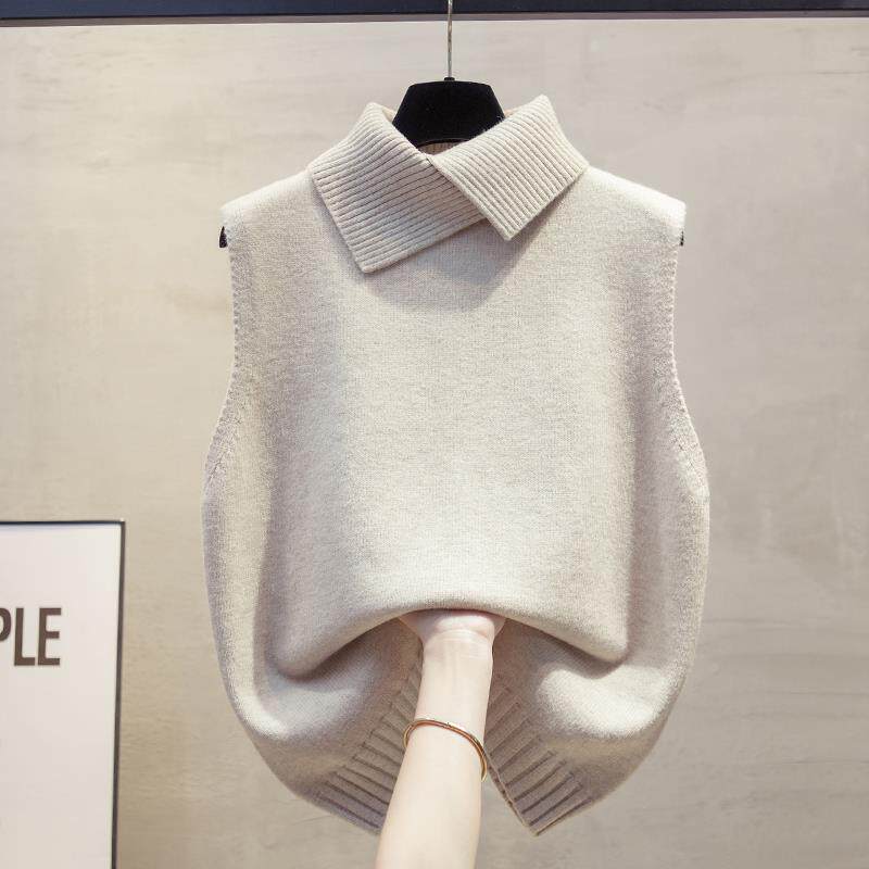 JOYIASS翻领针织马甲背心女2025秋冬新款宽松外穿马夹叠穿洋气毛