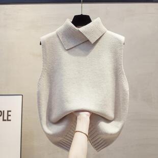 JOYIASS翻领针织马甲背心女2025秋冬新款宽松外穿马夹叠穿洋气毛