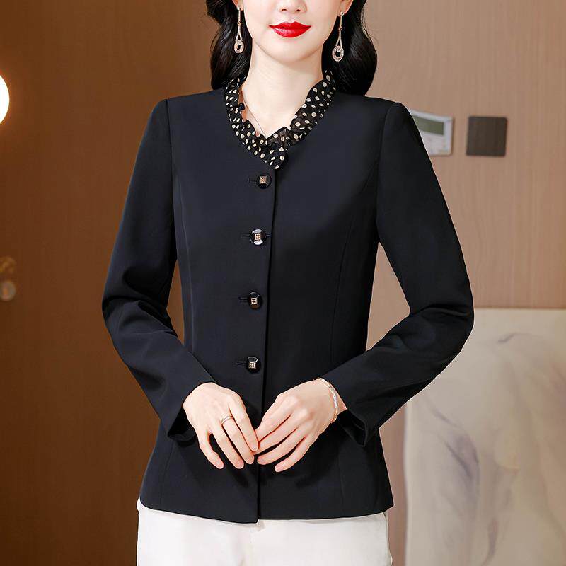 JOYIASS2025秋季新款小众木耳边鸡心领西装女春秋法式优雅修身职