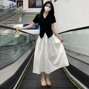 微胖显瘦上衣半身裙赫本风两件套 大码 胖MM盐系轻熟套装 女夏季 法式