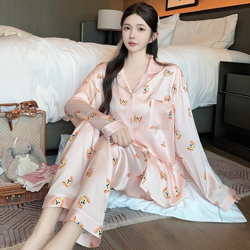 冰丝睡衣女春秋款长袖长裤简约高级感家居服女士夏季仿真丝绸套装