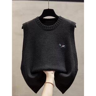 JOYIASS慵懒风圆领针织马甲女灰色韩版宽松外搭叠穿无袖毛衣背心