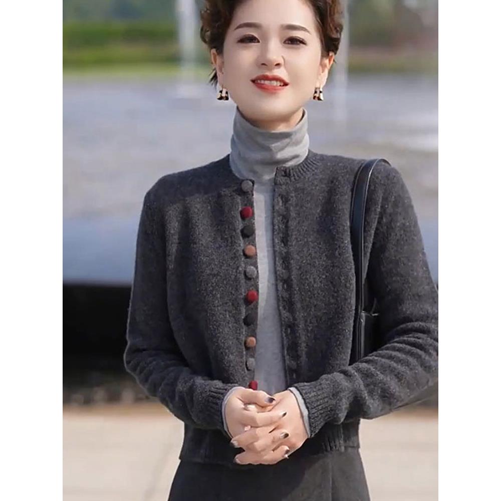 JOYIASS2025秋冬新款圆领针织开衫女宽松显瘦红色毛衣外套上衣小