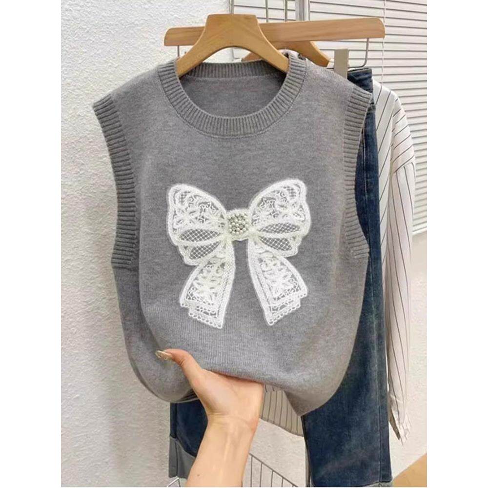 JOYIASS2025秋季新款高级感女士毛衣蝴蝶结无袖针织马甲背心洋气