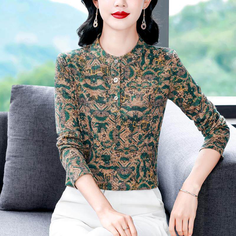JOYIASS2025秋冬新款碎花衬衫女气质立领打底衫内搭小衫阔太太高