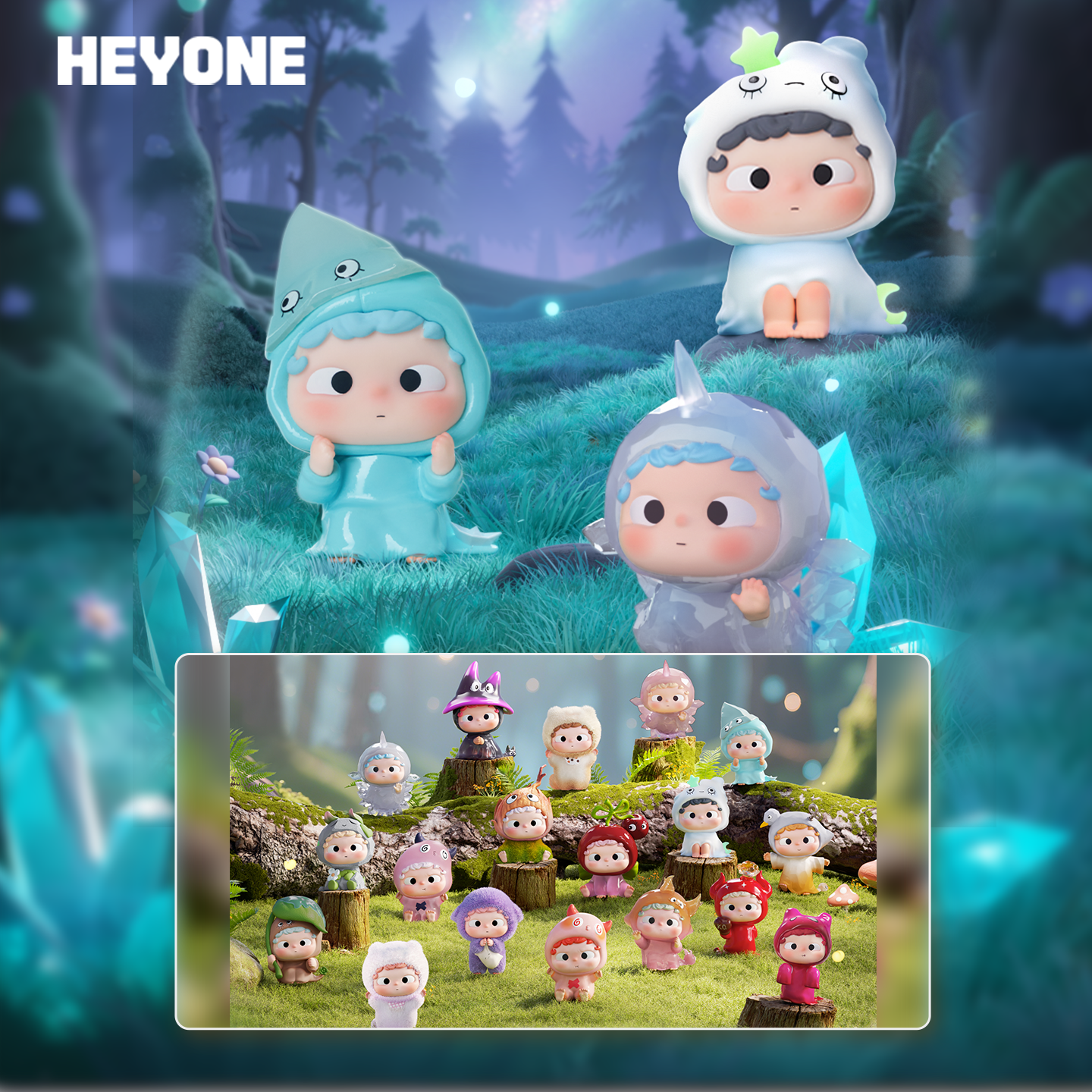 HEYONE黑玩哦崽mini兜帽历险记萌粒盲盒潮流手办公仔玩具摆件礼物