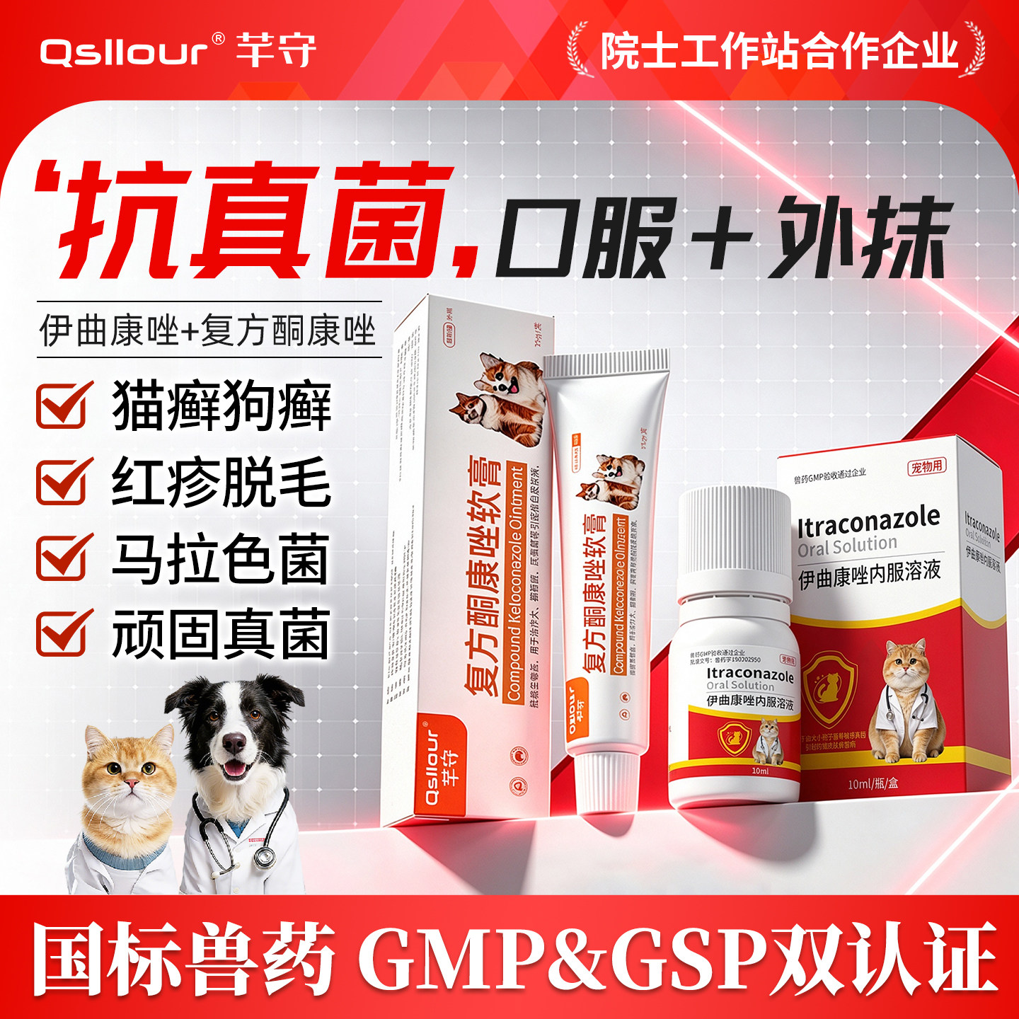 猫咪狗狗伊曲康唑口服溶液猫癣狗藓专用药特效药宠物皮肤病口服药