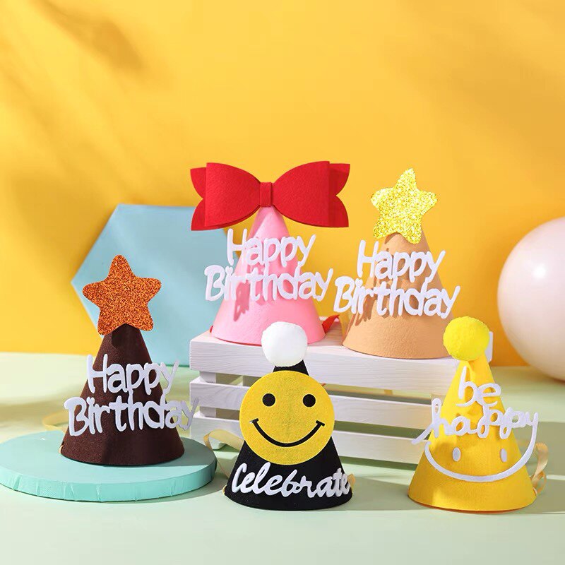 韩国ins网红生日蝴蝶结笑脸帽节日装扮用品