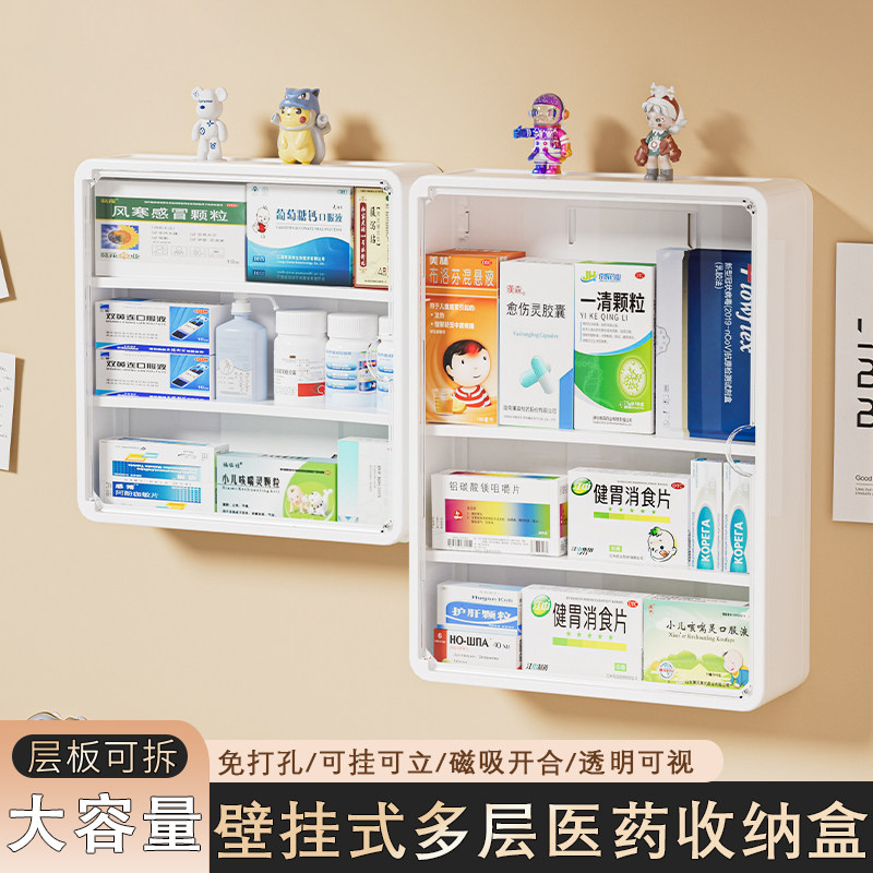 壁挂式医药箱药物收纳盒透明大容量置物架家用急救箱药品分类盒