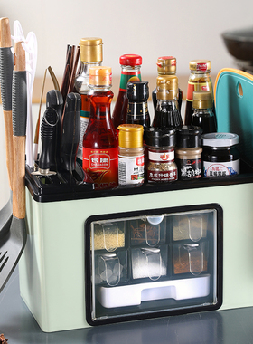 厨房调料置物架台面多功能调料盒组合套装一体多格调味品收纳刀架