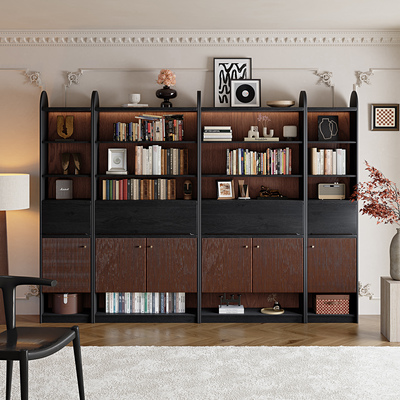 中古风实木书柜储物柜一体