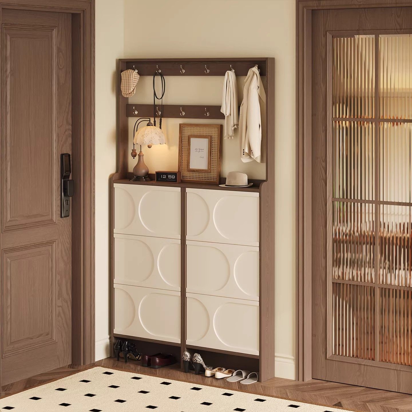 鞋柜家用门口收纳柜一体靠墙超薄鞋柜2025新款爆款高档实木中古风,住宅家具,鞋柜,淘宝优惠券,粉丝福利购,淘宝优惠卷