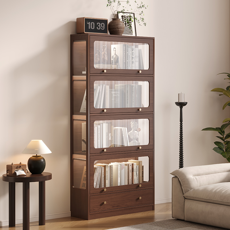 新中式防尘书柜带玻璃门展示柜子家用儿童书架客厅收纳柜落地定制