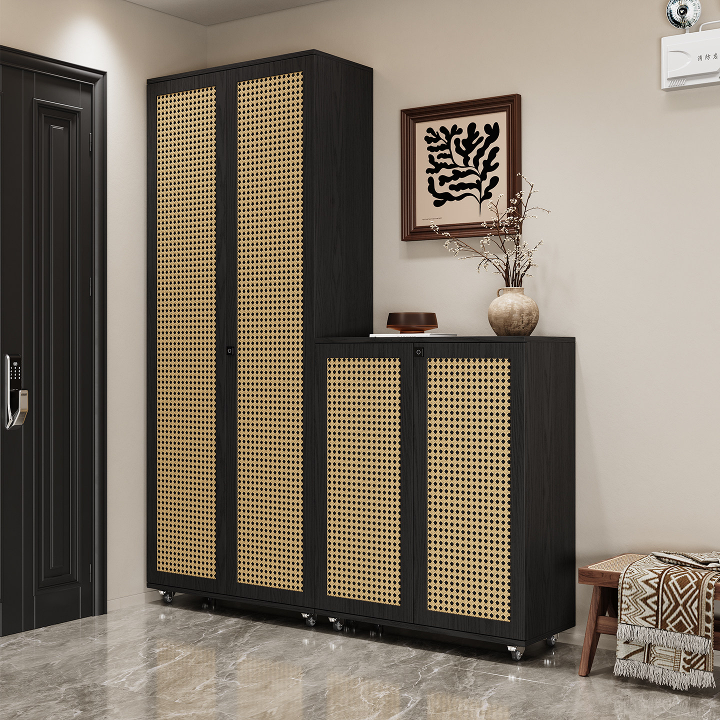 中古风可移动鞋柜带锁家用门口玄关柜门外防盗收纳柜靠墙2025新款