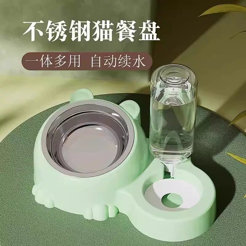 明星猫不锈钢猫餐盘自动续水碗一体多用猫狗碗宠物碗卡通宠物用品