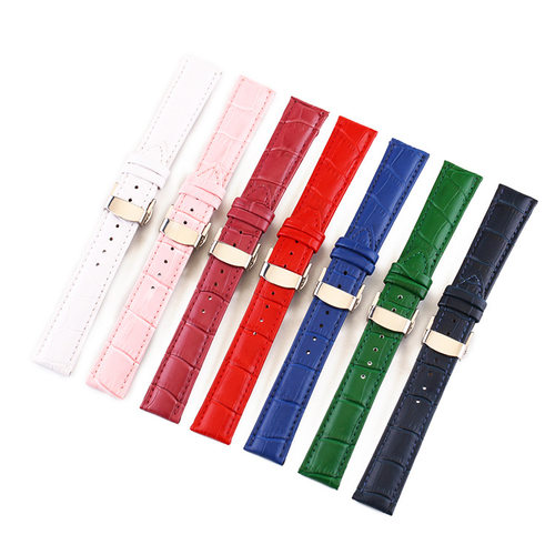 头层牛皮表带双按蝴蝶扣