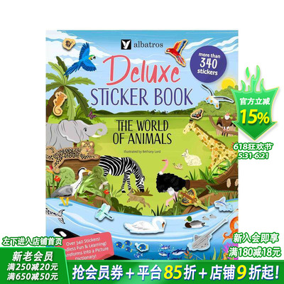 【预售】【300+张贴纸书】动物世界 【Deluxe Sticker Books】The World of Animals 11个场景 英文儿童趣味互动游戏绘本 进口童书