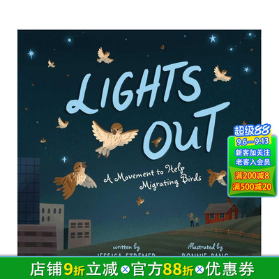 【预售】熄灯：共助麻雀迁徙 Lights Out 英文儿童插画故事科普绘本 进口童书
