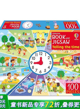 【预售】【尤斯伯恩书与拼图】认识时间(100片) 【Usborne Book and Jigsaw】Telling the Time 英文儿童趣味互动 英语早教进口书