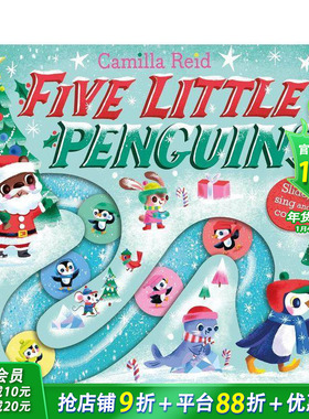 【预售】【滑轨歌谣计数书】五只小企鹅 【Slide and Count】Five Little Penguins 英文儿童趣味互动绘本 英语早教进口书