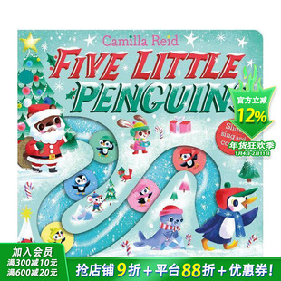 【预售】【滑轨歌谣计数书】五只小企鹅 【Slide and Count】Five Little Penguins 英文儿童趣味互动绘本 英语早教进口书