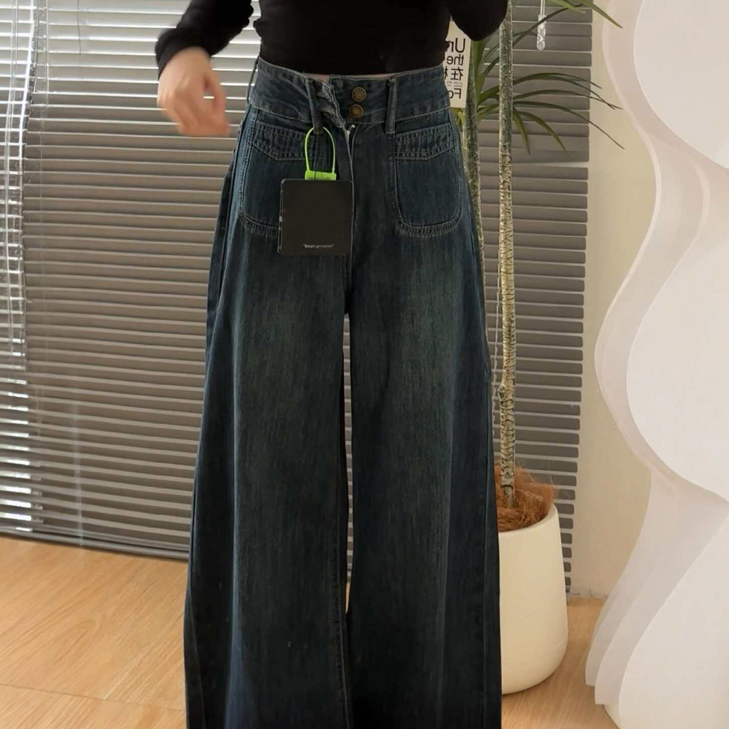 阔腿牛仔裤女款加绒加厚大码冬小个子胖mm宽松梨型身材慵懒风裤子