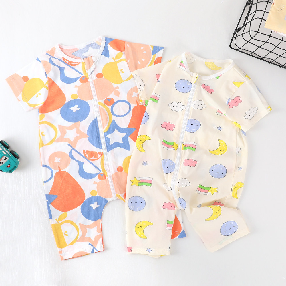 NEW BABY GIRL SUMMER PAJAMAS SHORT SLEEVE CROPPED PANTS COTTON BOYS ONE-PIECE PAJAMAS GLACIER COTTON LOUNGEWEAR THIN STYLE