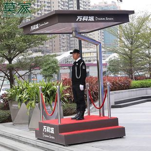 莫家保安岗亭遮阳伞站台立岗台酒店物业门卫室外不锈钢形象站岗台